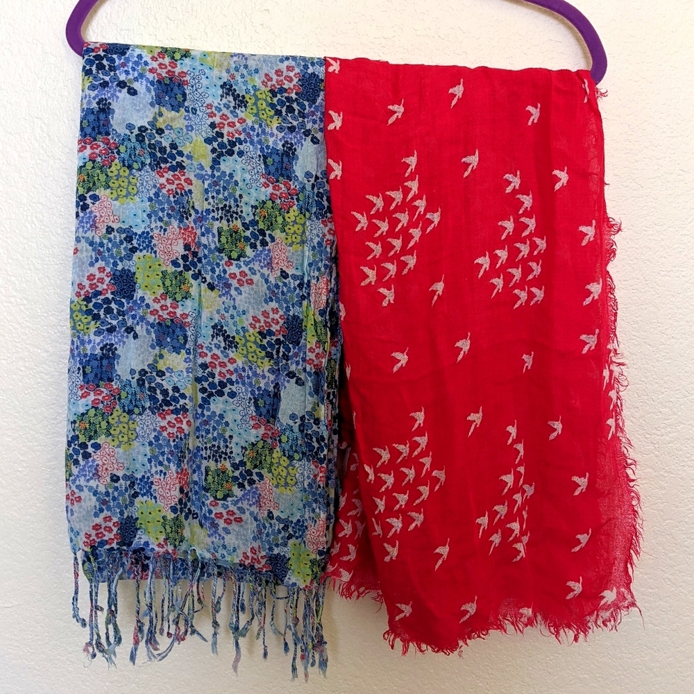 Floral and Bird Scarves--Buy 1 or Bundle Both
